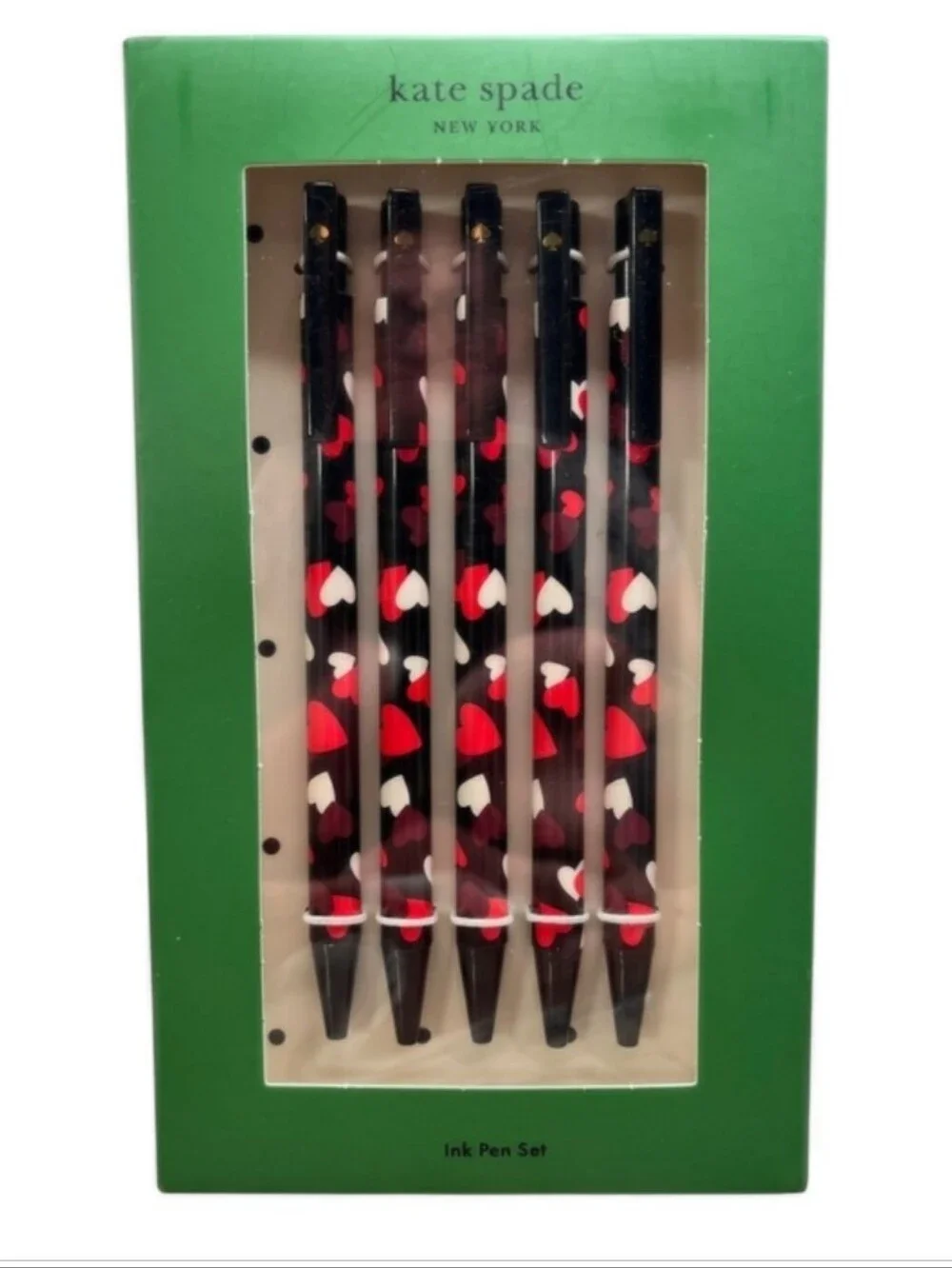 Kate Spade Celebration Hearts Set of 5 Black Ink Pens NWT